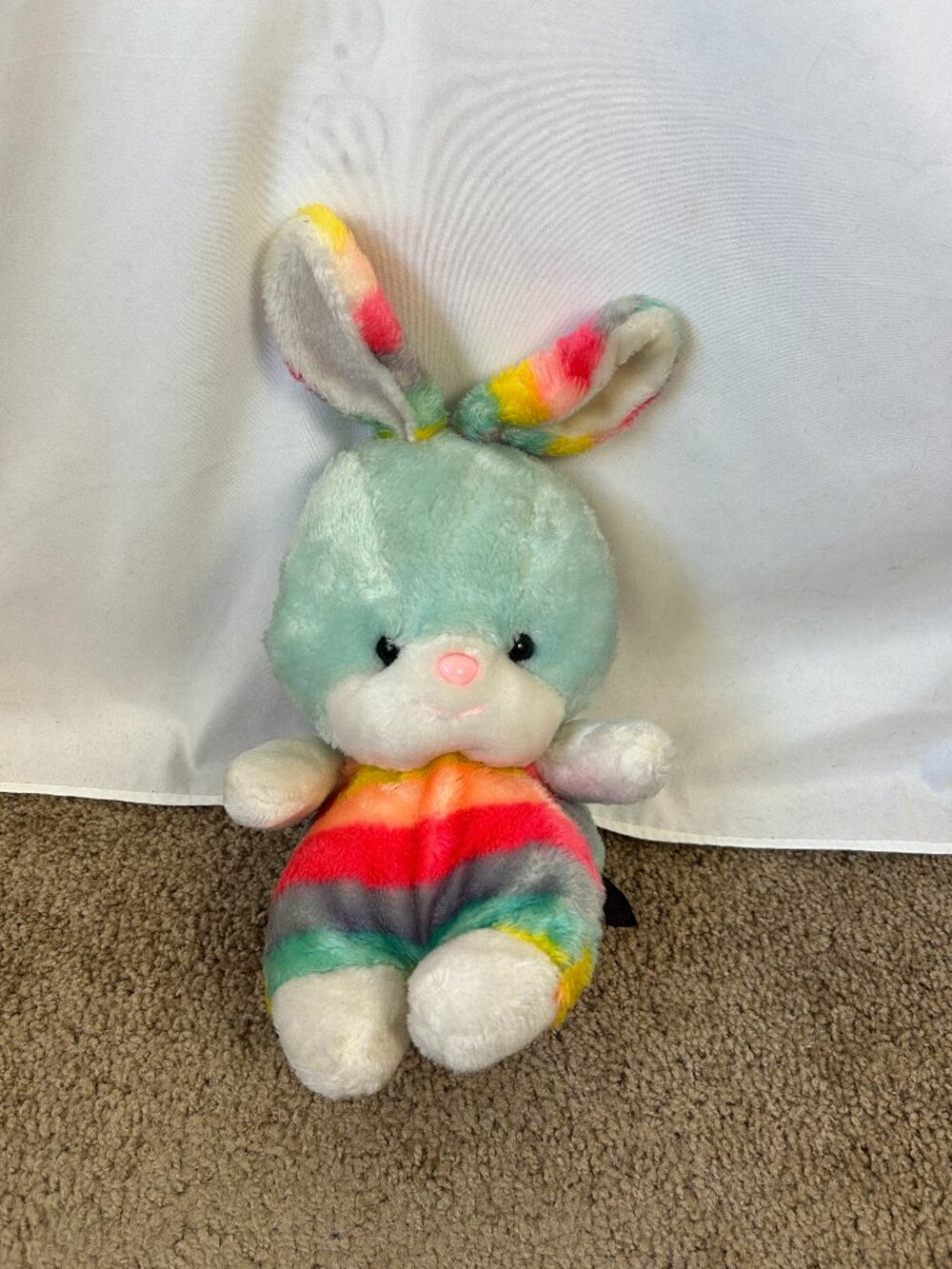 Vintage 80's Rainbow Bunny Plush Korea Retro